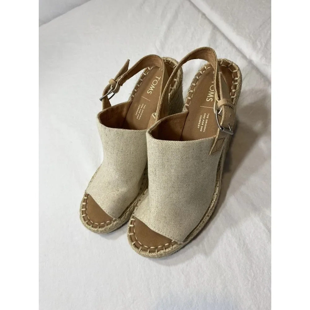 Toms Women's Monica Espadrille Wedge Open Toe Sandal Shoe‎ Casual Size 9.5W